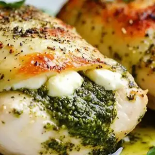 Filet z kurczaka z zielonym pesto, mozzarella, warzywa 