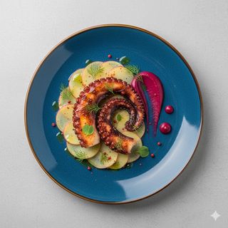 Polpo arrosto su carpaccio di patate