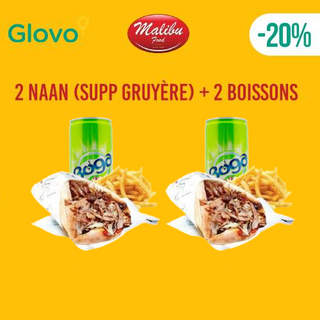 Duo sandwich naan spéciales gruyère + 2 bogas