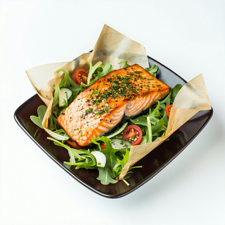 34. Salmón En Papillote Con Ensalada