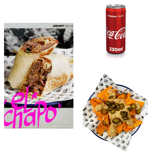 Бурито El Chapo + Начос с Домашно Гуакамоле + Coca-Cola