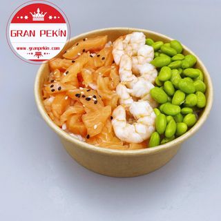 Poke nº5 de salmón, gambas, edamame y sésamo