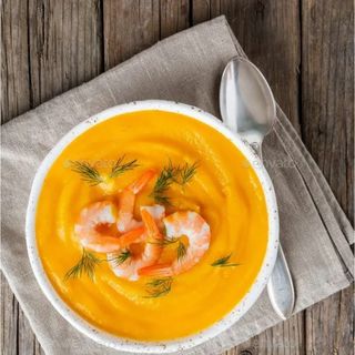 Pumpkin cream soup with shrimp, 400 gr