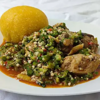 Okro Soup + 2 Eba + 2 Beef