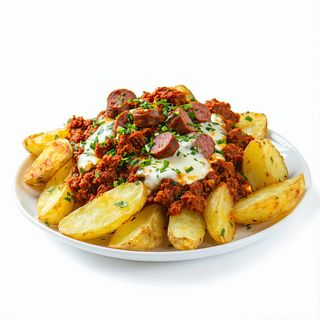 Patatas, Carne Picada Mixta, Sobrasada Y Queso Gratinado