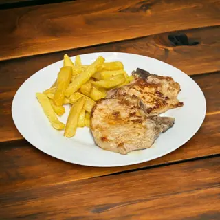 Chuletas de cerdo (2ud.) con patatas fritas 