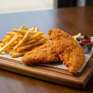 Piept pui crispy cu cartofi pai