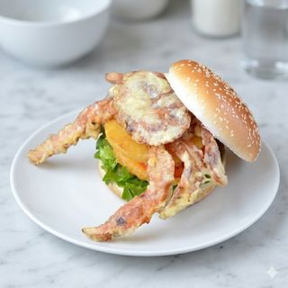 Hamburguesa De Mariscos Con Cangrejo Frito