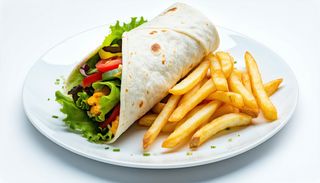 Tortilla wegetariańska z sosem i frytkami