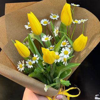 Ramo de tulipanes con manzanilla