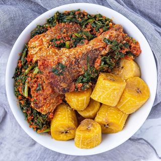 Boiled Plantain & Vegetable Fish Sauce