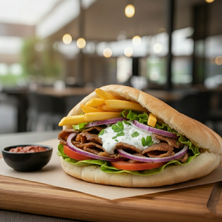 Kebab w bułce z frytkami