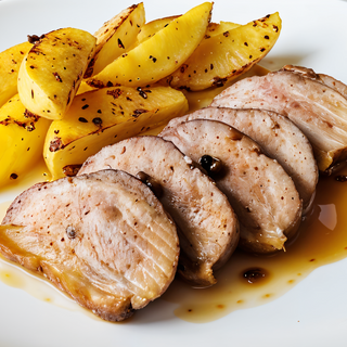 Piept de rata cu cartofi la cuptor si sos de portocale