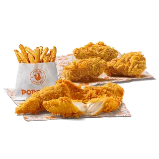3 tiras + 3 alitas picantes Crujientes + 1 patatas