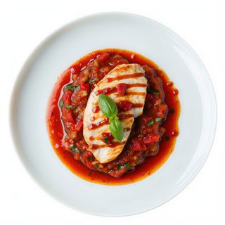 filete de pollo con salsa de pimiento del piquillo