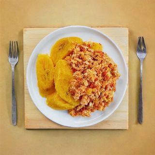 Boiled plantain and egg sauce