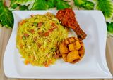 Special Fried rice +pepper chicken and plantain 