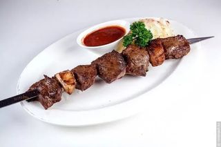 Шашлык из говяжьей печени с курдюком