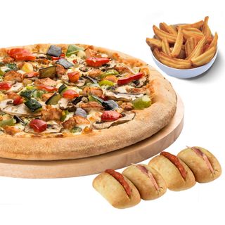 1 Pizza Grande + Ración de Patatas + 4 Panes De Ajo