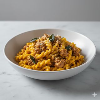 Busiate con crema di zucca e salsiccia