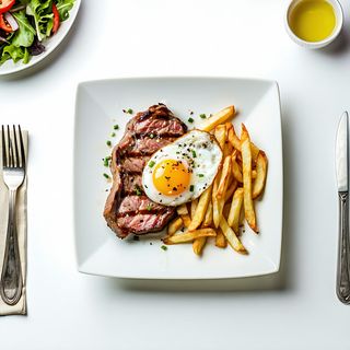 Chuleta De Cerdo, Huevo, Papas Y Ensalada