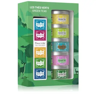 Kusmi Tea - Les Thés verts bio - Sortido de 5 caixas metálicas + pinça de chá - 100 g