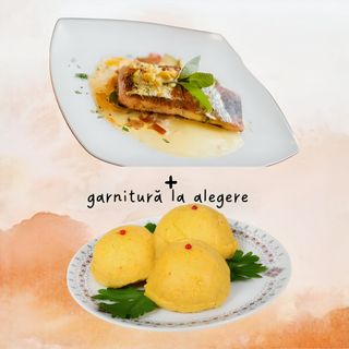 Somon în sos de vin la tavă + garnitură