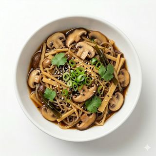 Bambú Con Setas Y Algas Salteadas