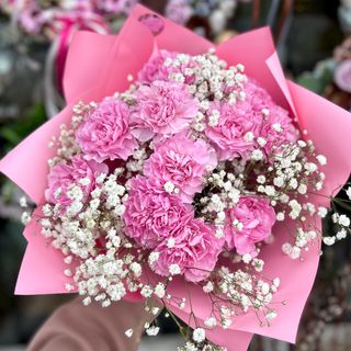 Mono bukiet goździków z gipsówką