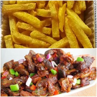 1 kg dry fried goat's meat with chips 
