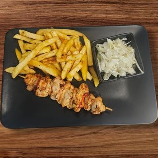 Frigaruie de porc cu cartofi prajiti si salata de varza 350 gr