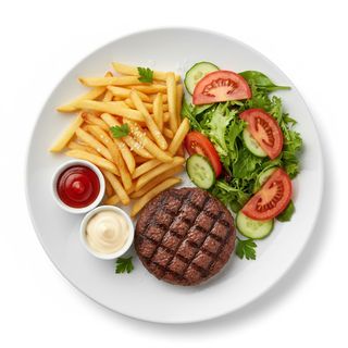 Hamburger con patate e insalata