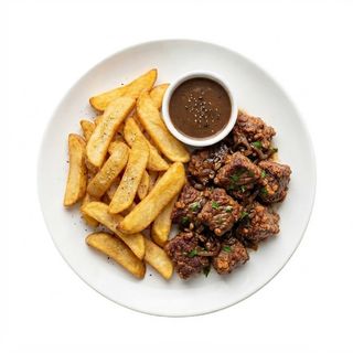 Pan Fried Goat with Chips