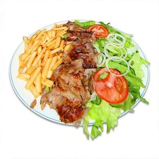 Plato Mixto Con Arroz, Patatas Y Salsa