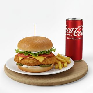 Chicken Burger + Patatine + Lattina Coca-Cola