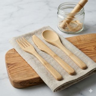 Set posate in legno e tovagliolo