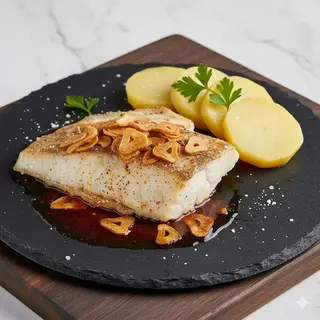 Rodaballo A La Gallega Con Ajo Tostado Y Aceite De Pimentón