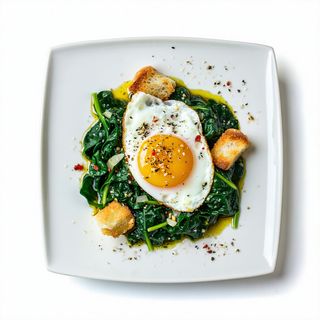 Espinacas A La Anadaluza, Huevo Frito Y Picatostes