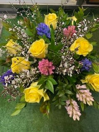 Bouquet blu giallo e rosa