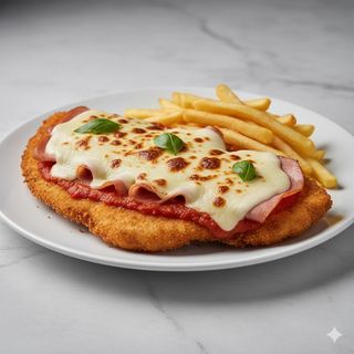 Milanesa De Pollo Napolitana Con Patatas Fritas