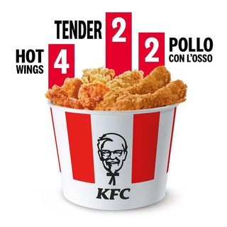 Bucket 4 Hot Wings + 2 Tender Crispy + 2 Pezzi di pollo con l'osso