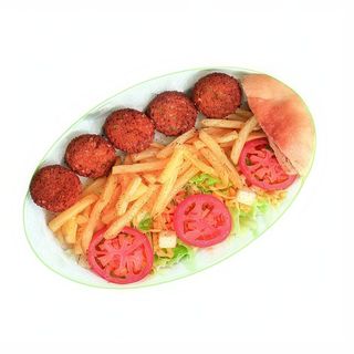 Falafel ensalada y patatas