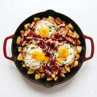 Tapa De Huevos Rotos Con Jamón Y Bacon