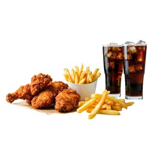 6 piezas de pollo estilo cajún + patatas fritas + 2 refresco (330 ml.)