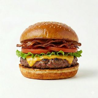 Hamburguesa con bacon, queso, lechuga y tomate