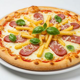 Pizza Blanca Würstel Y Papas Fritas (Mediana)