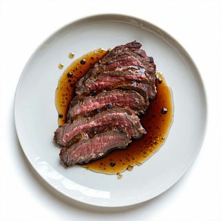 Secreto ibérico con jarabe de arce lacado y su guarnición