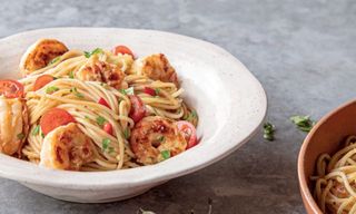 Esparguete de Gambas e Cogumelos