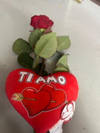 ROSA SINGOLA CON CUSCINO A CUORE