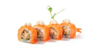 157. Uramaki de Tempura y Salmón (4 Pzs.)